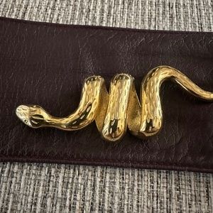 Vintage Italian Leather Belt with Snake Gold Tone Clasp La Bodega di Ronchi